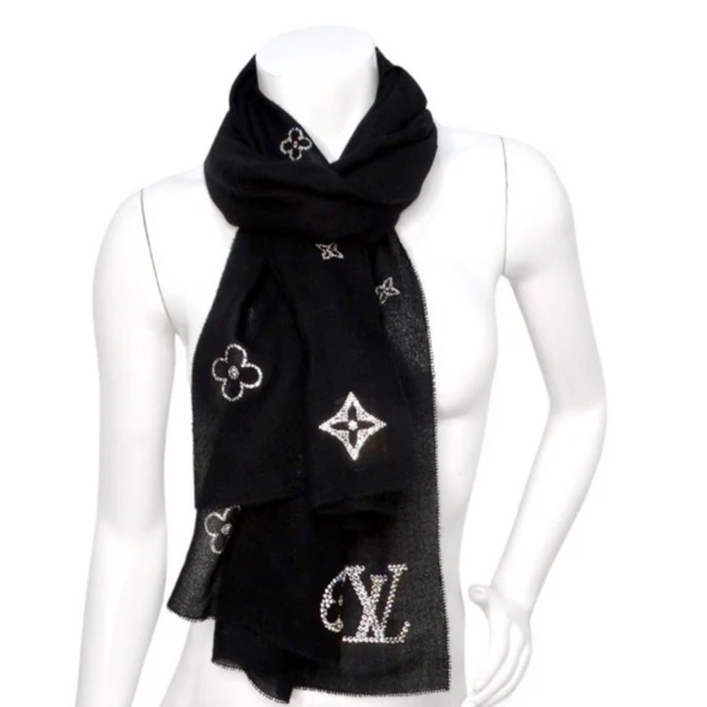 Louis Vuitton Black Scarf with Swarovski crystal Embellishments